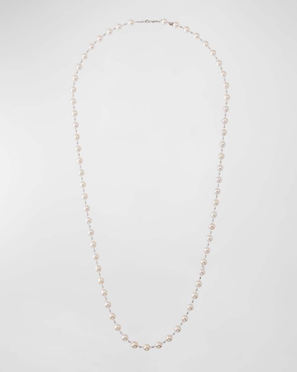 18K White Gold Sparkle Akoya Pearl Necklace, 34"L
